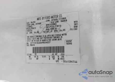 2004 Ford Ranger Edge/Xl/Xlt from USA, damaged, VIN 1FTYR10U04PB54027